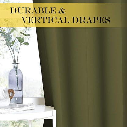 NICETOWN Blackout Curtains 84 Inch Length, Thermal Insulated Curtains for Bedroom Grommet Energy Saving Room Darkening Drapes for Living Room Window, 1 Panel, Olive Green, 66" W x 102" L