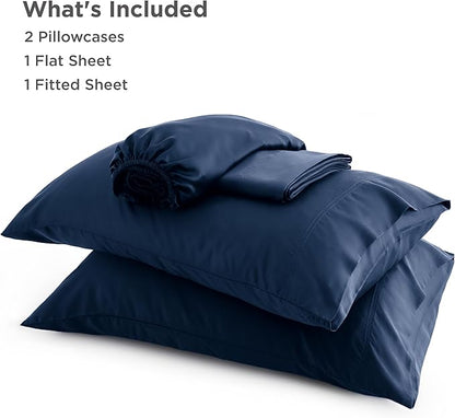 Bedsure California King Sheet Sets, Cooling Sheets for Hot Sleepers, Rayon Derived from Bamboo, Breathable & Soft, Deep Pocket Up to 16 Inches, Hotel Luxury Silky Bedding, Navy