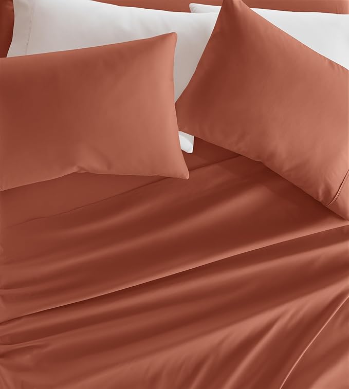 Linen Market Bed Sheets for Queen Size Bed (Clay) - Sleep Better Than Ever with These Soft and Cooling Queen Sheets - Deep Pocket Fits 16" Thick Beds - 4 Piece Queen Sheet Set