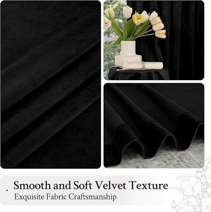 LAMIT Halloween Black Velvet Curtains for Bedroom 84 Inch, Luxury Thermal Room Darkening Drapes Back Tab and Rod Pocket Privacy Blackout Panels for Movie Theater, 2 Panels, 52 x 84 Inch