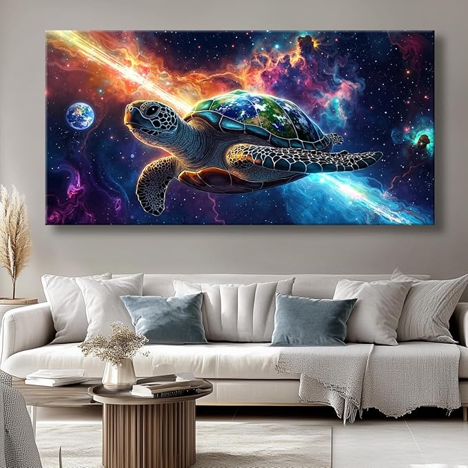 Huaaliunn Canvas Wall Art - Modern Turtle cosmic landscape Paintings for Living Room, Bedroom Wall Decor, Large Wall Art for Home or Office Decoration 75x150cm(30x60in)