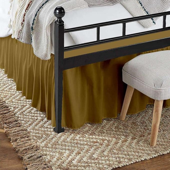 Sleepwell Ruffled Bed Skirt with Split Corner 100% Microfiber Soft,Sheen & Wrinkle Free Bed Skirt Gathered Style Dust Ruffle Bed Skirt with 21 Inch Drop Three Sided Coverage Dust Ruffle