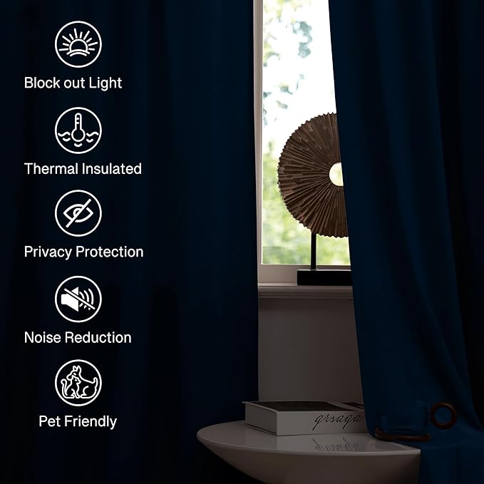 StangH Blue Velvet Blackout Curtains 96 inches Long Navy Blue Thick Thermal Insulated Window Treatment Luxury Home Decor for Sliding Door/Bedroom/Dining Room, W42 x L96, 2 Panels