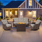 Belord Wicker Patio Furniture Set with 41” Fire Pit Table - Swivel Rocker Glider Outdoor Chairs with Sofa and Glass Top Side Table, All-Weather Removable 6" Beige Seat Cushion for Warm Patio Evenings