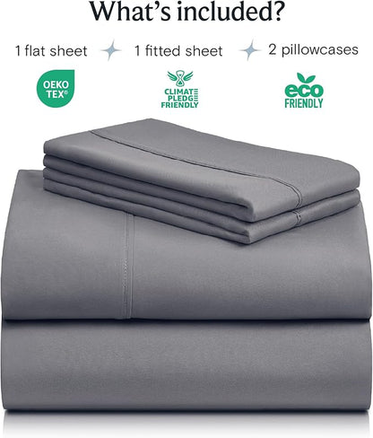 LuxClub 4 PC California King Sheet Set, Deep Pockets Wrinkle Free Cooling Bed Sheets Hotel Bedding for Women, Men, Includes 1 Fitted Sheet, 1 Flat Sheet and 2 Pillowcases-Light Grey