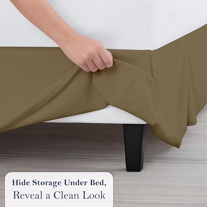 Twin Bed Skirt, Luxury 12 Inch Drop Taupe Pleated Bed Skirt, Double Brushed Microfiber, Box Pleat Design, Wrinkle & Fade Resistant, Easy Fit Tailored Bedskirt for Twin Size Beds
