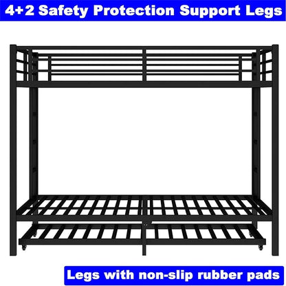 Upgraded Version Thicken Heavy Duty Metal Queen Bunk Bed with Twin Size Trundle, Modern Style Stronger Bunk Bed Frame for Adults, Easy Assembly (Queen Over Queen)