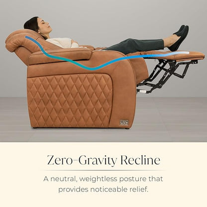 Seatcraft Diamante Zero-Gravity CoolZero Italian Leather Home Theater Seating, Power Headrest, Power Recline, Single Recliner, Tawny