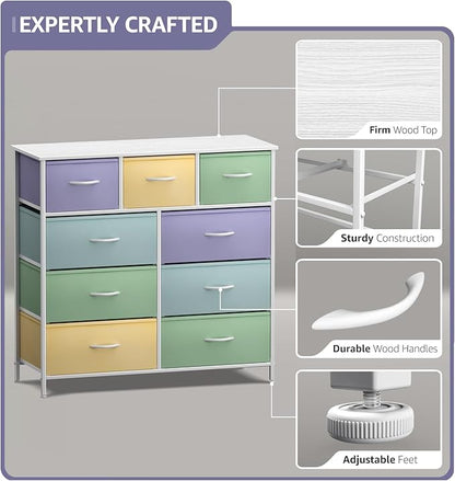 Sorbus Kids Dresser with 9 Drawers - Furniture Storage Chest Tower Unit for Bedroom, Hallway, Closet, Office Organization - Steel Frame, Wood Top, Fabric Bins (Pastel 1, Pastel)