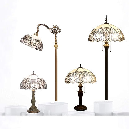 WERFACTORY Tiffany Lamp White Bent Stained Glass Bedside Table Lamp Desk Reading Light 12X12X18 Inches Decor Bedroom Living Room Home Office S508W Series