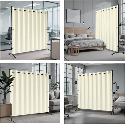 Room Divider, Curtain Privacy Screen with 360°Lockable Wheels 6FT Portable Room Divider Panel Freestanding Partition Divider Screen for Separator Wall Divider Bedroom Office (White)