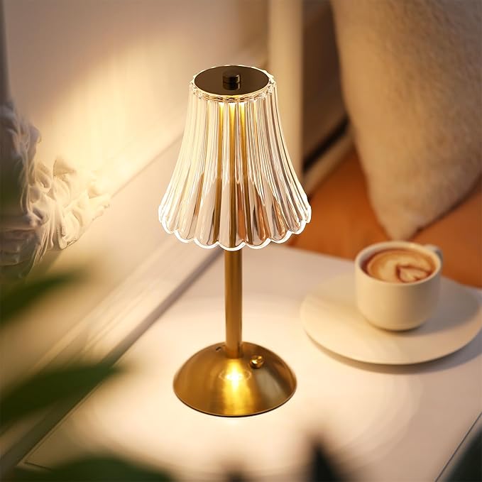 Liliful 6 Pcs Cordless Table Lamp Rechargeable Touch LED Small Gold Portable Battery Operated USB-c Desk Lamp 3 Color Dimmable for Bedroom Living Room Dining (Gold,Rose Style)