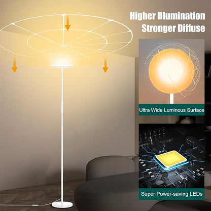 White Floor Lamp, 40W Super Bright Floor Lamps for Living Room Bedroom with Remote & Timer, Torchiere LED Floor Lamp 2700K-6500K Stepless Dimmable, Tall Standing Light Works with Smart Plug
