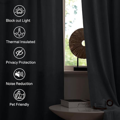 StangH Grey Velvet Curtains 96 inches Long Room Darkening Window Drapes for Living/Dining Room, Solid Rod Pocket Panels for French Door/Cottage, W52 x L96, 2 Panels