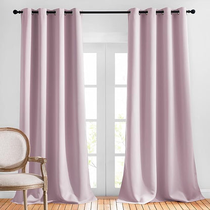 NICETOWN Room Darkening Curtains & Drapes for Living Room - Grommet Window Treatment Thermal Insulated Solid Sound Reducing Drapes for Bedroom (Baby Pink, Set of 2, W52 x L90)