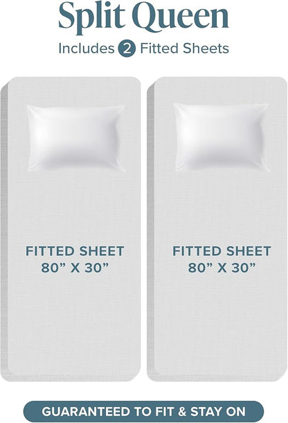 Bare Home Hotel Luxury Split Queen Sheet Set, Extra Soft, 7 Piece Set, Deep Pockets, Easy Fit, Cooling & Breathable, Wrinkle, Fade, Stain Resistant, Includes 4 Pillowcases (Split Queen, Grey)