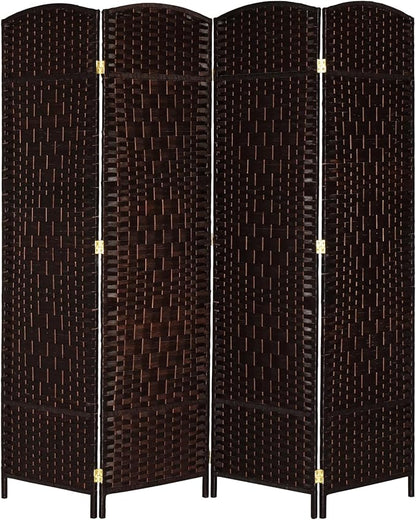 VINGLI 6 FT Tall Rattan Room Divider, Folding Privacy Screen, Indoor Partition Wall Dividers, Freestanding Hinged Space Separator (Brown, 4 Panel)