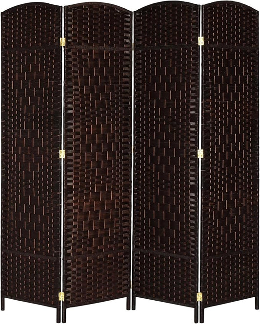 VINGLI 6 FT Tall Rattan Room Divider, Folding Privacy Screen, Indoor Partition Wall Dividers, Freestanding Hinged Space Separator (Brown, 4 Panel)