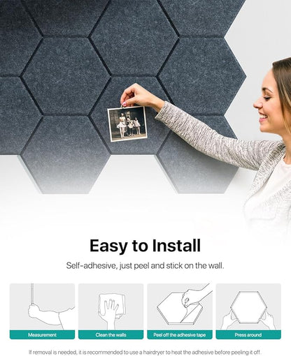 Soundsbay Acoustic Panels, 18 Pack Hexagon Soundproof Wall Panels High Density Sound Absorbing Panel, Sound Proof Foam Panels for Walls, Office, Reccording Studio, Ceiling 12" X 10" X 0.4", Dark Gray