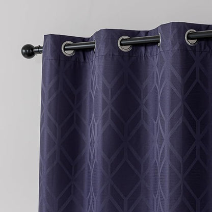 Amazon Basics Jacquard 2-Piece 100% Blackout Curtains, Living Room and Bedroom Drapes, Thermal Insulated Window Treatment, 52"x95", Dark Blue