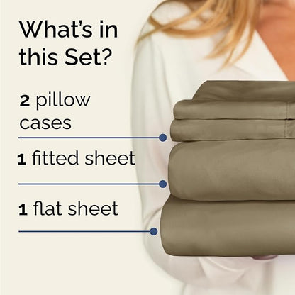 Twin 4 Piece Sheet Set - Cooling, Comfy & Breathable - Hotel Luxury Bedding, Includes Fitted Sheet for Women, Men, Kids and Teens - 1 Flat, 1 Fitted Sheet, 2 Pillowcases with Deep Pockets - Khaki