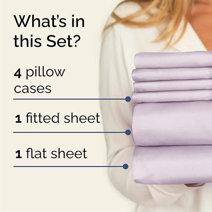 Queen 6 Piece Sheet Set - Cooling & Breathable - Hotel Luxury Bedding, Includes Fitted Sheet for Women, Men, Kids & Teens - 1 Flat, 1 Fitted Sheet, 4 Pillowcases w/Deep Pockets - Light Lavender