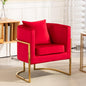 Velvet Modern Accent Chair, Upholstered Barrel Armchair Mid Century with Pillow for Living Room, Comfy Single Vanity Chair with Metal Gold Legs for Bedroom, Rose Red