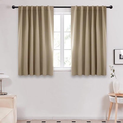 Deconovo Blackout Curtains for Kitchen Window Back Tab and Rod Pocket Curtains Room Darkening Curtains 52Wx45L Inch Khaki 2 Panels