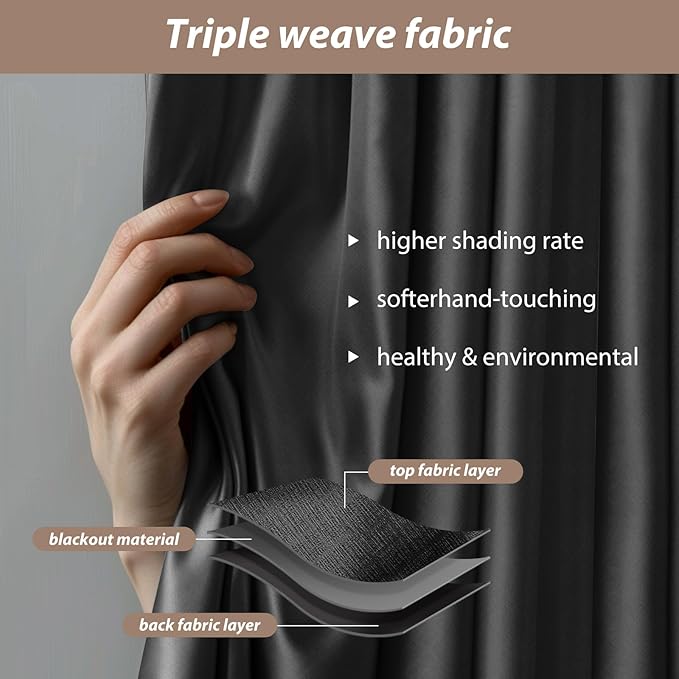 Room Divider Curtains with Ceiling Curtain Track Set Window Curtain for Bedroom,Living Room Total Blackout Thermal Insulated Privacy Ceiling Track Curtain W 9 × H 7 FT Black drape&Black track