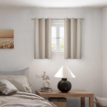 BGment Short 100% Blackout Curtains for Bedroom, Thermal Insulated Energy Efficiency Noise Reducing Grommet Curtains 54 Inch Length with Liner for Small Window 2 Panels Each 42 Inch Wide, Cashmere