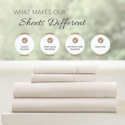 Linen Market Double-Brushed Microfiber Queen Sheet Set 4 Piece – Oeko-TEX Certified Ultra Soft & Wrinkle-Free - 16" Deep Pocket Sheets - Easy Care Queen Size - Ivory
