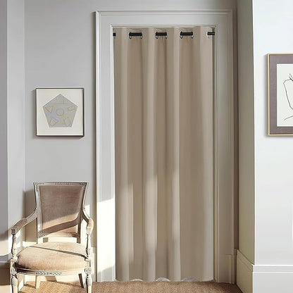 NICETOWN Door Curtain for Closet Doors 80 Inches Long 1 Panel, Blackout Doorway Curtain for Open Closet Bedroom, Room Divider Living Room for Privacy (Taupe, 1 Panel, 46W x 80L)