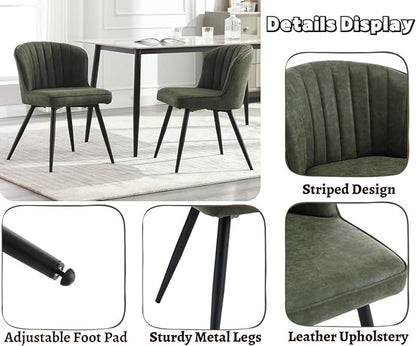 EALSON Modern Dining Chairs Set of 6 Upholstered Leather Accent Dining Room Chairs with Metal Legs Comfortable Armless Kitchen Chairs for Living Room/Dining Room, Green