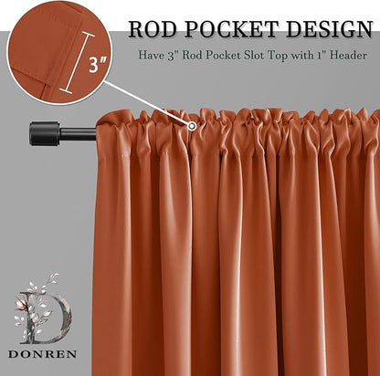 DONREN Long Blackout Curtains for Bedroom,Length Thermal Insulated Energy Saving Curtain for Large Window Door (Burnt Orange 52" x 96", 2 Panels)