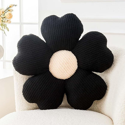 Kcvvcr Flower Throw Pillow, Cute Flower Shaped Pillow Decorative Throw Pillow for Bed Couch, Soft Daisy Pillows Floor Seating Cushion Cushions (14.9 Inch Black)