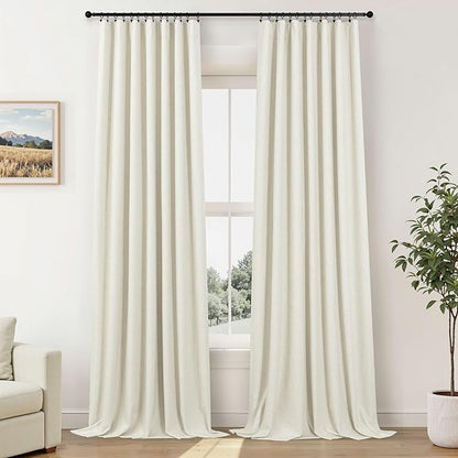 Room Darkening Curtains 63 Inches Long Small Bay Window Dining Room Curtains Boho Soft Cotton Linen Textured Insulated Back Tab Pocket Pleated Blackout Drapes Cream Ivory 52 x 63 Inch Length 2 Panels