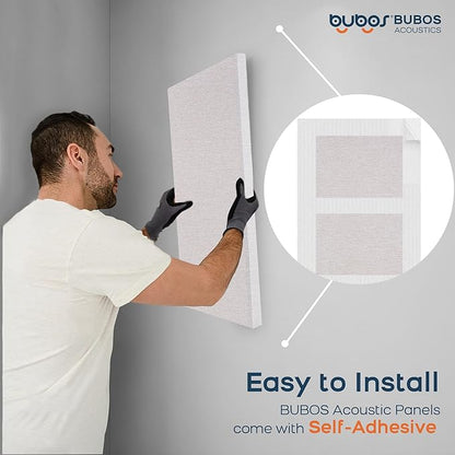 BUBOS 4 PCS Fabric Acoustic Panels,23.6''x11.8''x2'' Sound Proof Panels for Walls,Self-adhesive Soundproof Wall Panels for Echo Absorption for Home Studio Office,Standard CavityPro Linen