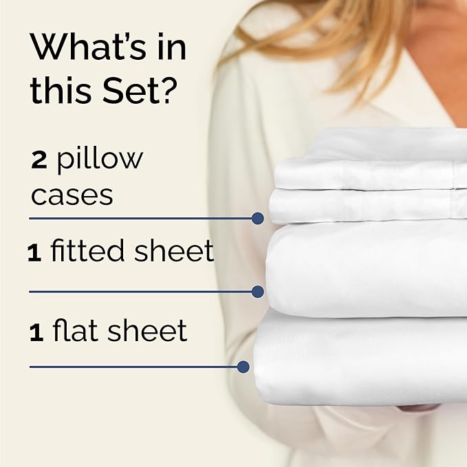 Twin 4 Piece Sheet Set - Cooling, Comfy & Breathable - Hotel Luxury Bedding, Includes Fitted Sheet for Women, Men, Kids and Teens - 1 Flat, 1 Fitted Sheet, 2 Pillowcases with Deep Pockets - White