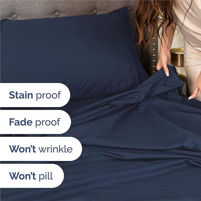 Twin 4 Piece Sheet Set - Cooling, Comfy & Breathable - Hotel Luxury Bedding, Includes Fitted Sheet for Women, Men, Kids & Teens - 1 Flat, 1 Fitted Sheet, 2 Pillowcases with Deep Pockets - Navy Blue
