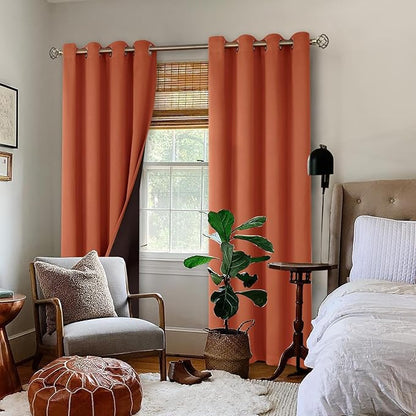 BGment Thermal Insulated 100% Blackout Curtains 84 Inch Length 2 Panels, Total Light Blocking Curtains for Bedroom, Grommet Window Drapes with Thick Black Liner, 52 Inch Wide Each Panel, Terracotta
