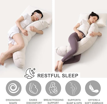 Peallow(Pat. Pend) – Long Round Body Pillow for Adults, Bolster Pillow for Sleeping, Soft and Supportive Pillow for Sleeping & Lumbar Support (Misty White,47")