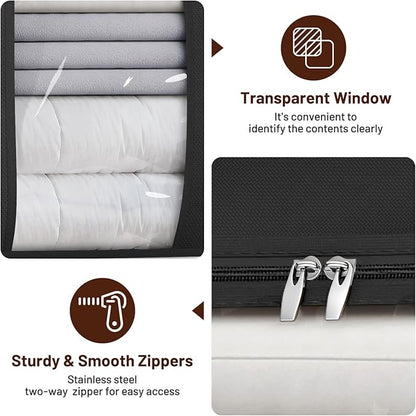 SLEEPING LAMB 170L Huge Blanket Storage Bag, Sturdy Oxford Fabric Comforter Storage Bag with Handles & Window, Foldable Bedding Container Organizer for King-size Duvets, Sheets, Pillows, Clothes,Black