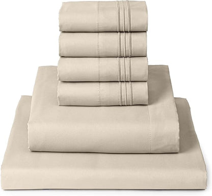 Mellanni Queen Sheet Set - 6-Piece Iconic Collection Bedding, (Including 4 Pillowcases), 16-Inch Deep Pocket, Easy Care, Extra Soft, Cooling Sheets, Brushed Microfiber - Beige