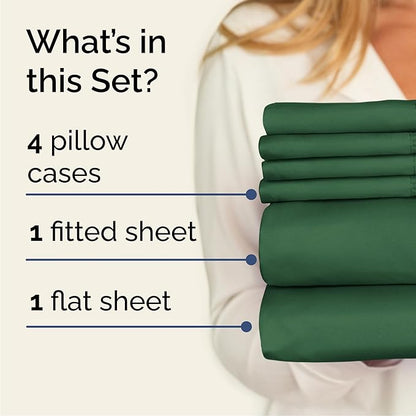Cal King 6 Piece Sheet Set - Cooling, Comfy & Breathable - Hotel Luxury Bedding, Includes Fitted Sheet for Women, Men, Kids & Teens - 1 Flat, 1 Fitted Sheet, 4 Pillowcases with Deep Pockets - Emerald