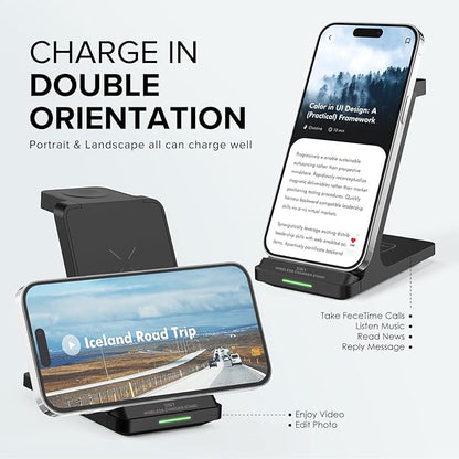 Wireless Charging Station, 3 in 1 Fast Wireless Charger Stand for Multiple Devices Apple Watch Ultra Series 11 10 9 8 7 6 SE 5 4 3 2, iPhone 17 16 15 14 13 12 11 Pro Max/Plus/Air/X/XS/XR, Airpods Pro