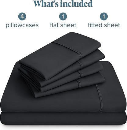 Bare Home Hotel Luxury Cal King Sheet Set, Extra Soft, 6 Piece Set, Deep Pockets, Easy Fit, Cooling & Breathable, Wrinkle, Fade, Stain Resistant, Includes 4 Pillowcases (California King, Black)