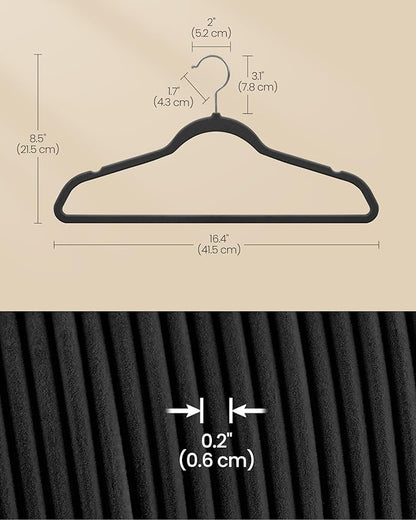 SONGMICS Velvet Hangers 150 Pack, Non-Slip Clothes Hangers with Silver-Colored Swivel Hooks, Slim Space-Saving for Closet, Heavy-Duty, Black UCRF046BZ03S