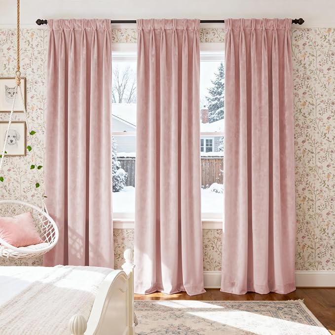 Lazzzy Velvet Blackout Curtains Thermal Insulated Room Window Drapes Super Soft Luxury Curtains for Living Room Bedroom Rod Pocket 2 Panels, Dusty Pink, 52" W x 102" L