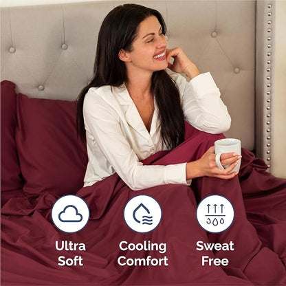 Split King 7 Piece Sheet Set - Cooling & Breathable - Hotel Luxury Bedding, Includes Fitted Sheets for Women, Men, Kids & Teens - 1 Flat, 2 Fitted Sheets, 4 Pillowcases with Deep Pockets - Burgundy