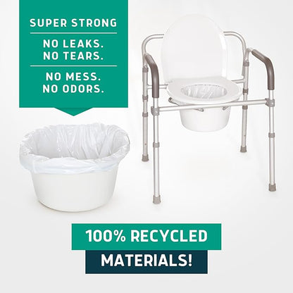 Lunderg Recycled Commode Liners - 250 Environment Friendly Portable Toilet Bags - Medical Grade Bedside Commode Liners Disposable - Universal Fit & Easy to Use - Absorbent Pads NOT included